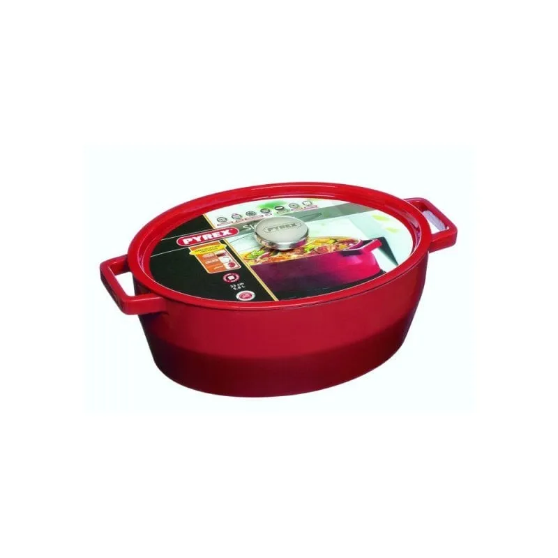 Cocotte Pyrex Slow Cook Ovale Ghisa Smaltata Rossa 5,8L 33cm