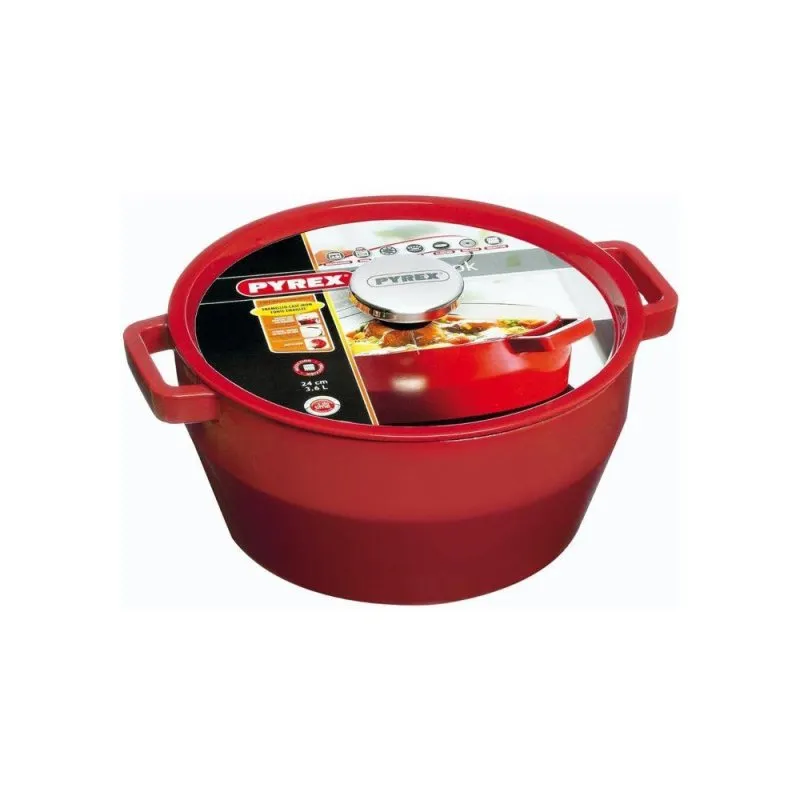 Cocotte Pyrex SlowCook 24 cm Rossa Acciaio Smaltato 3,6 L Induzione Forno
