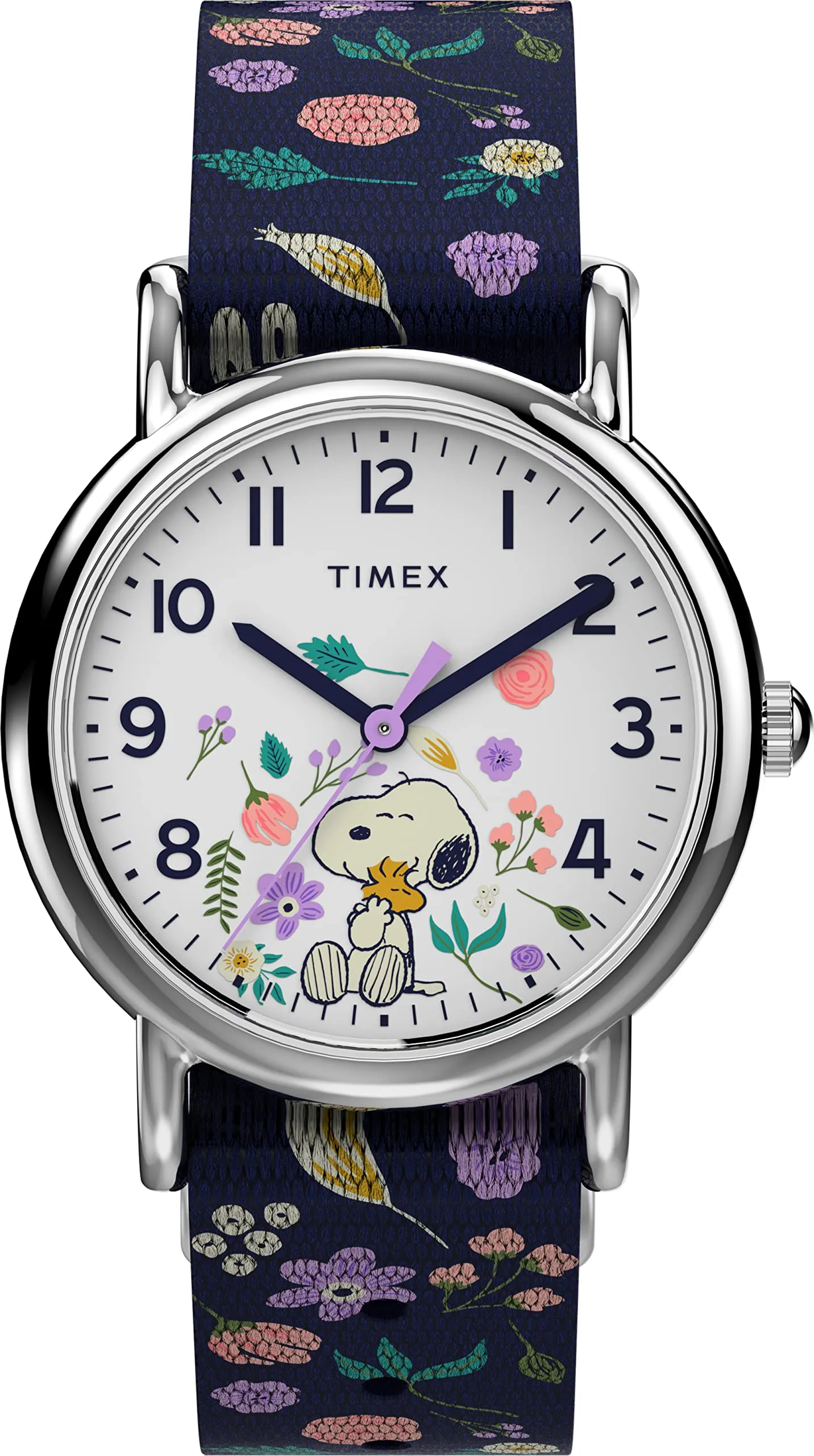 Timex Weekender TW2V45900 - Orologio al quarzo con quadrante bianco e cinturino floreale blu, 31 mm