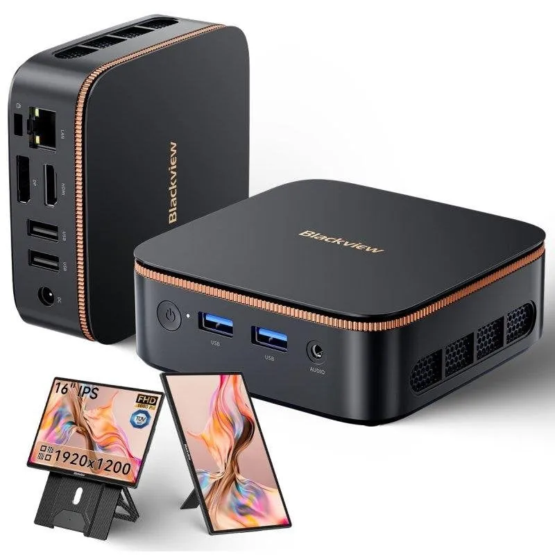 Mini PC Blackview MP20 AMD Ryzen 3 3300U 16GB 512GB SSD Radeon Vega 6 Windows 11 Pro + Schermo Portatile 16"