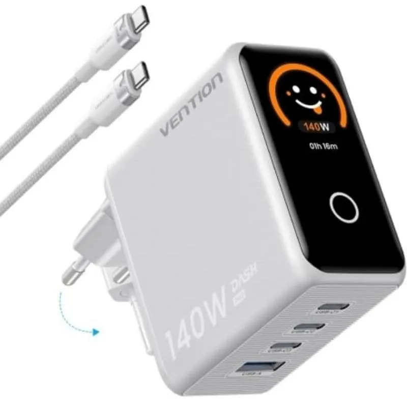 Caricatore a parete GaN Vention 140W 3 USB-C + USB-A schermo LED