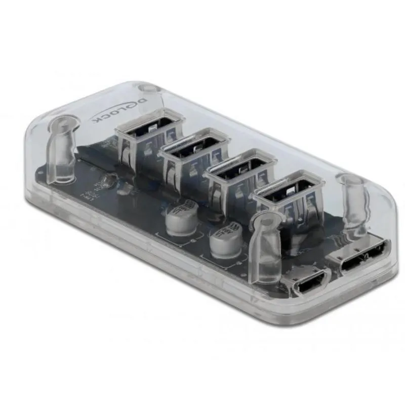 Hub DeLOCK 4 porte 5 Gbps USB 3.2 Gen 1 trasparente con alimentazione