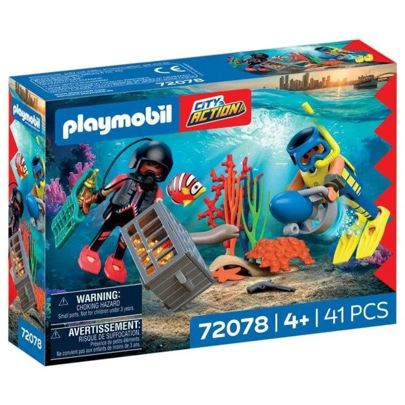 Gioco Playmobil 72078 Policizia Subacquea Tesoro Scooter 41 Pezzi