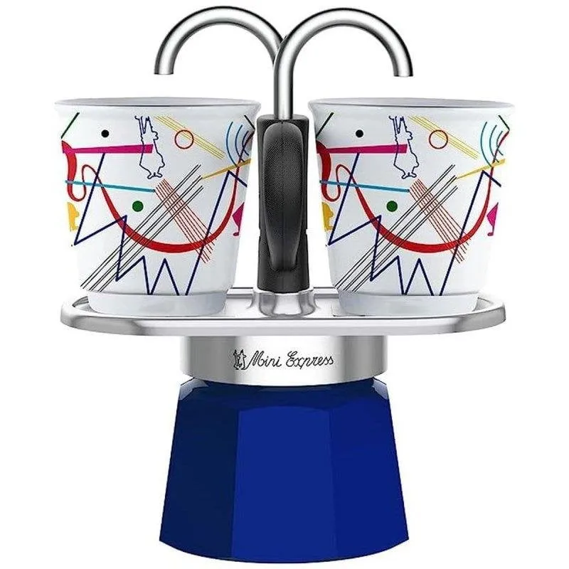 Caffettiera italiana Bialetti Mini-express Kandinsky 2 tazze 100 ml blu inox