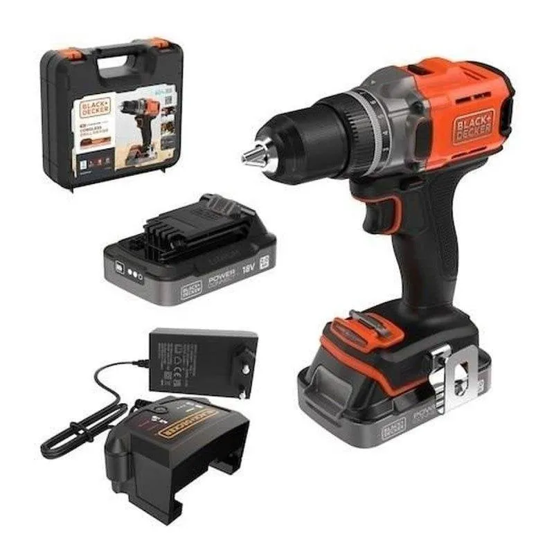 Trapano avvitatore a batteria BLACK+DECKER BCD382D2XK 18V 2 batterie 45 Nm 13 mm