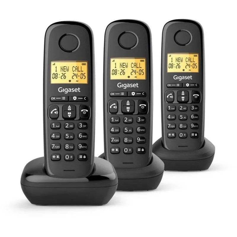 Telefono cordless Gigaset Basic 100 Trio DECT 3 auricolari schermo LCD 1,5" vivavoce blocco chiamate