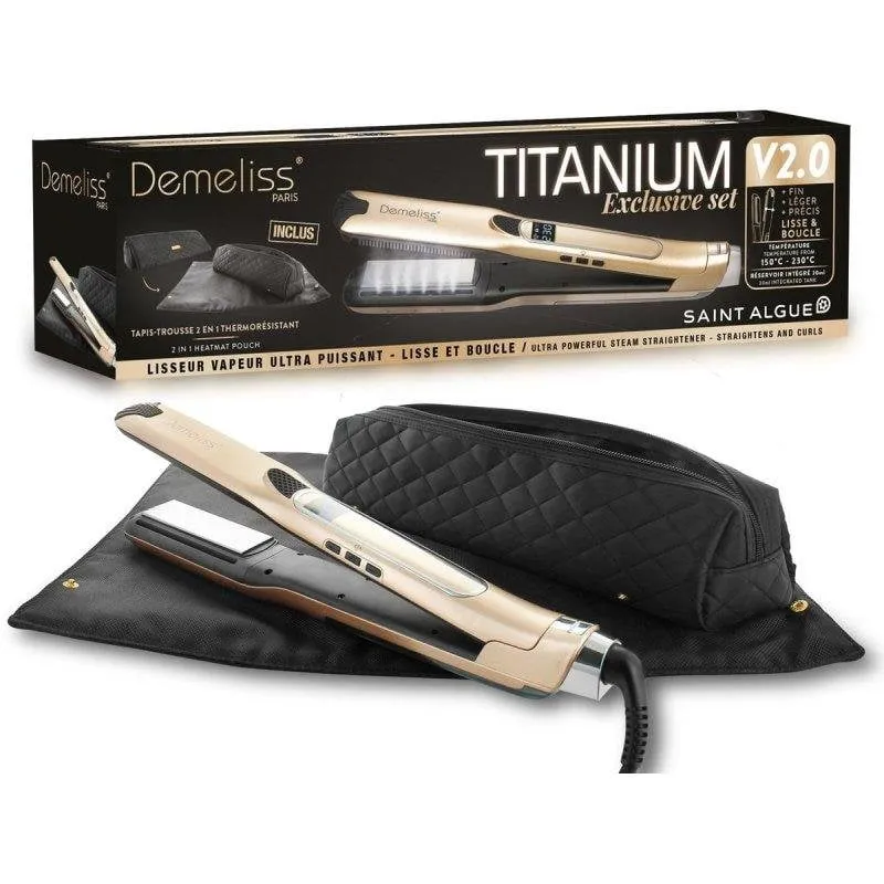 Piastra per Capelli Titanio Professionale Saint Algue Demeliss Tita V2 230°C 3 Impostazioni Vapore Oro