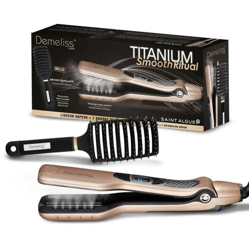 Piastra per Capelli Titanio Saint Algue Demeliss Titanium Steam 230ºC 5 Livelli Vapore Oro