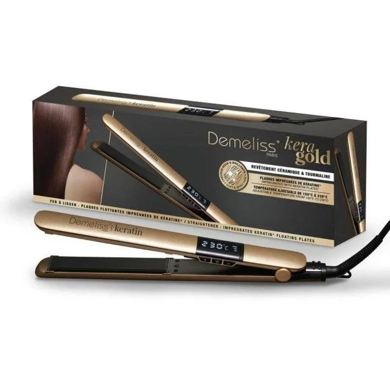 Piastra per Capelli Ceramica Tormalina Cheratina Saint Algue Demeliss Kera Gold 230ºC 5 Impostazioni Display Spegnimento Automatico Nero Oro