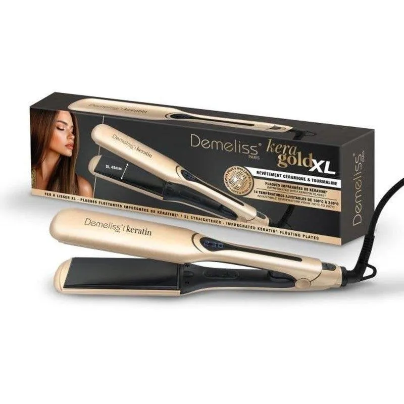 Piastra per Capelli Ceramica Tormalina Cheratina Saint Algue Demeliss Kera Gold XL 230ºC 14 Livelli Piastre Larghe LCD Beige