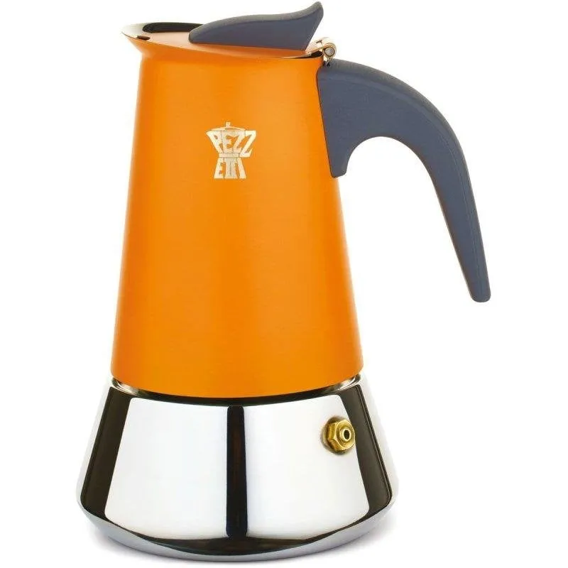 Caffettiera Moka Pezzetti Steelexpress 6 Tazze Acciaio Inox Arancione Opaco