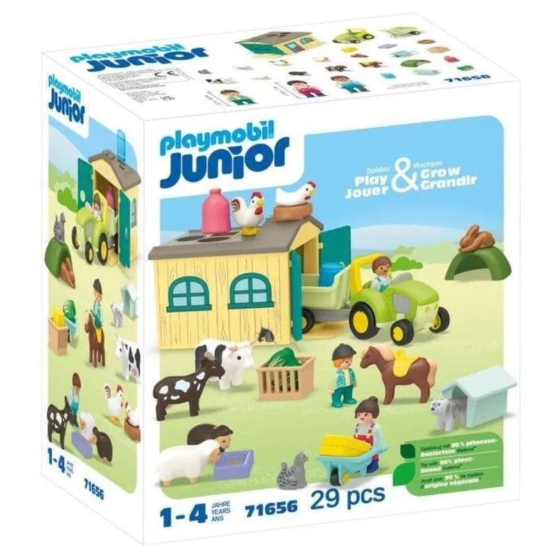 Playmobil Junior Fattoria con Trattore Rimorchio Animali 71656 53 pezzi