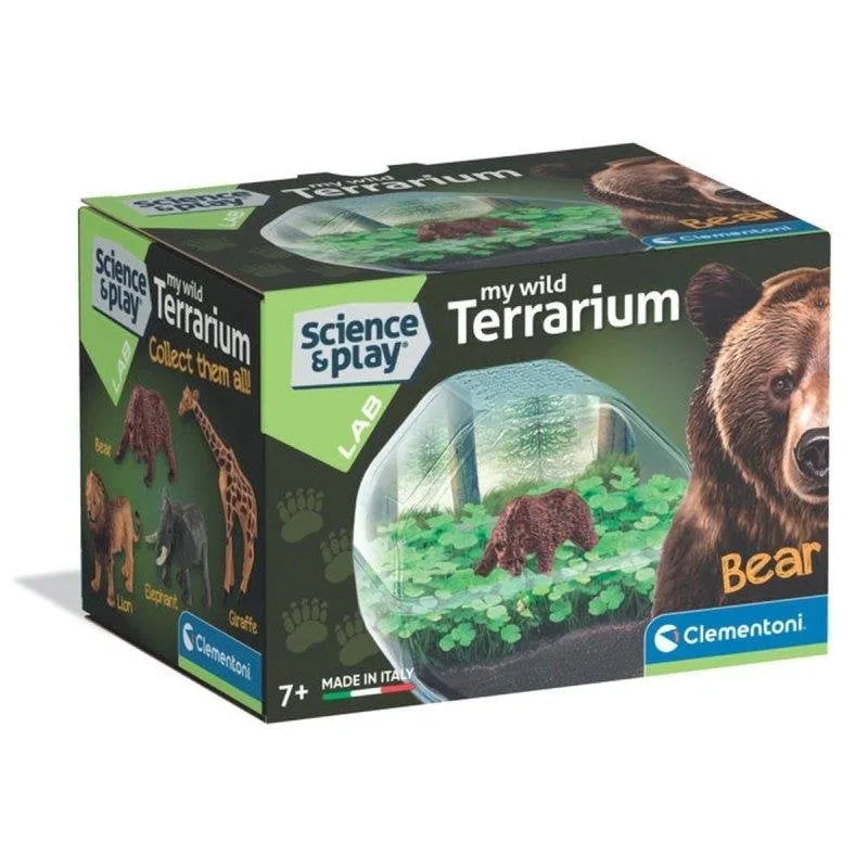 Kit Mini Terrario Orso Clementoni - Recipiente Trasparente, Semi, Manuale Illustrato