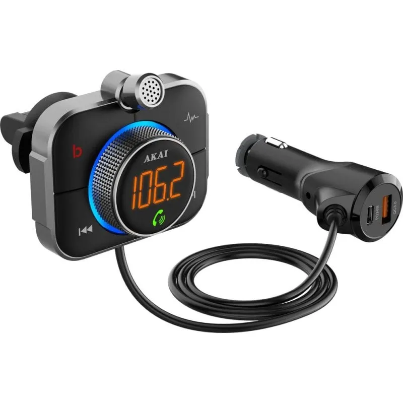 Trasmettitore FM Akai FMT-95BT Bluetooth USB Carica e Chiamate Mains Libres