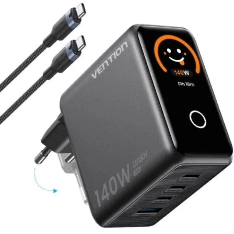 Alimentatore a Muro Vention TZ-FCOH0-EU GaN 140W 3xUSB-C + USB-A con Schermo LED