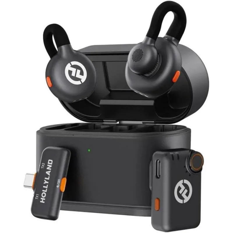 Microfono Hollyland LARK M2S Mini Combo wireless omnidirezionale con custodia di ricarica