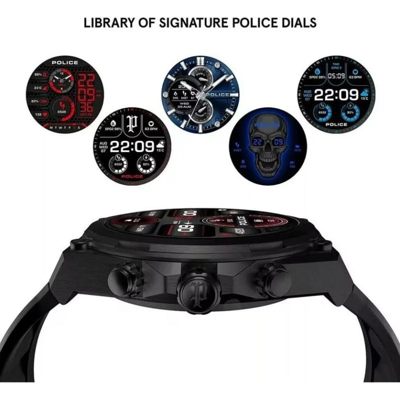 Police PEIUN00003X2 Bluetooth GPS 46mm Nero Cinturino Silicone Taglia Unica Impermeabile 5ATM