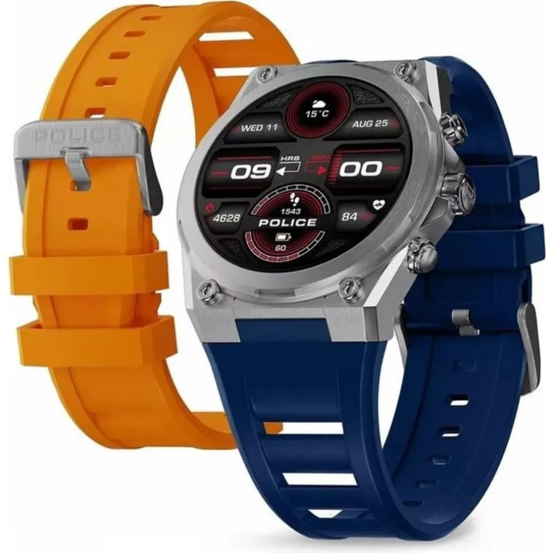 Police PEIUN00003X0 Bluetooth GPS 45mm Acciaio Nero Cinturino Silicone 22mm Cardio