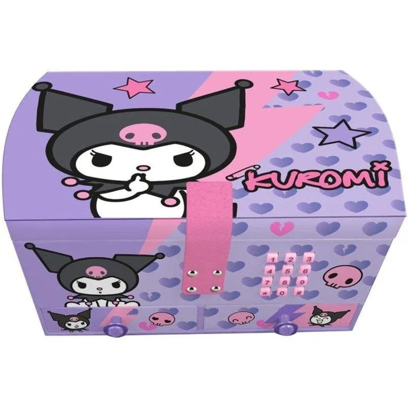 Scatola Giochi Musicali Kuromi Kids Licensing con Codice Segreto, Specchio, 2 Cassetti, Vassoio Estraibile, Effetto Sonoro, Viola, 21 x 15 x 12 cm, +5 Anni