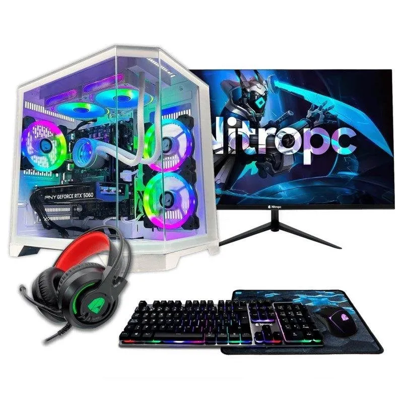 PC fisso Nitropc Pack Avanzato AMD Ryzen 7 5800X 16GB 1TB M.2 RX 9060 XT Windows 11 Bianco 24"