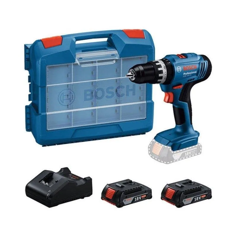 Trapano a Percussione Bosch Professional GSB 18V-25 Kit 2 batterie + caricatore + 63 accessori