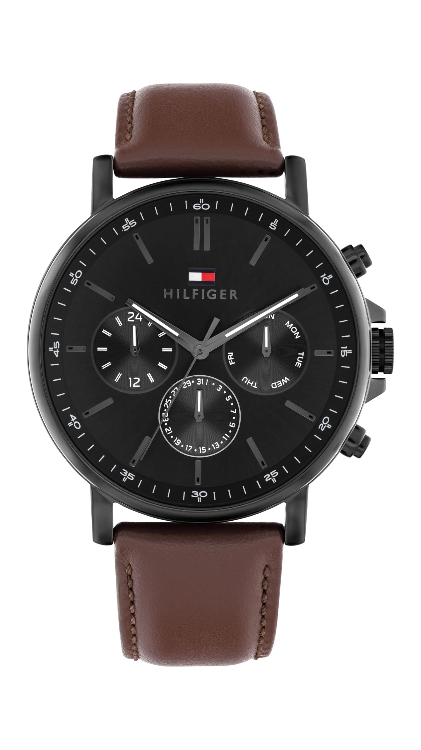 Tommy Hilfiger Orologio Analogico Multifunzione al Quarzo da Uomo con Cinturino in Pelle Marrone - 1710704