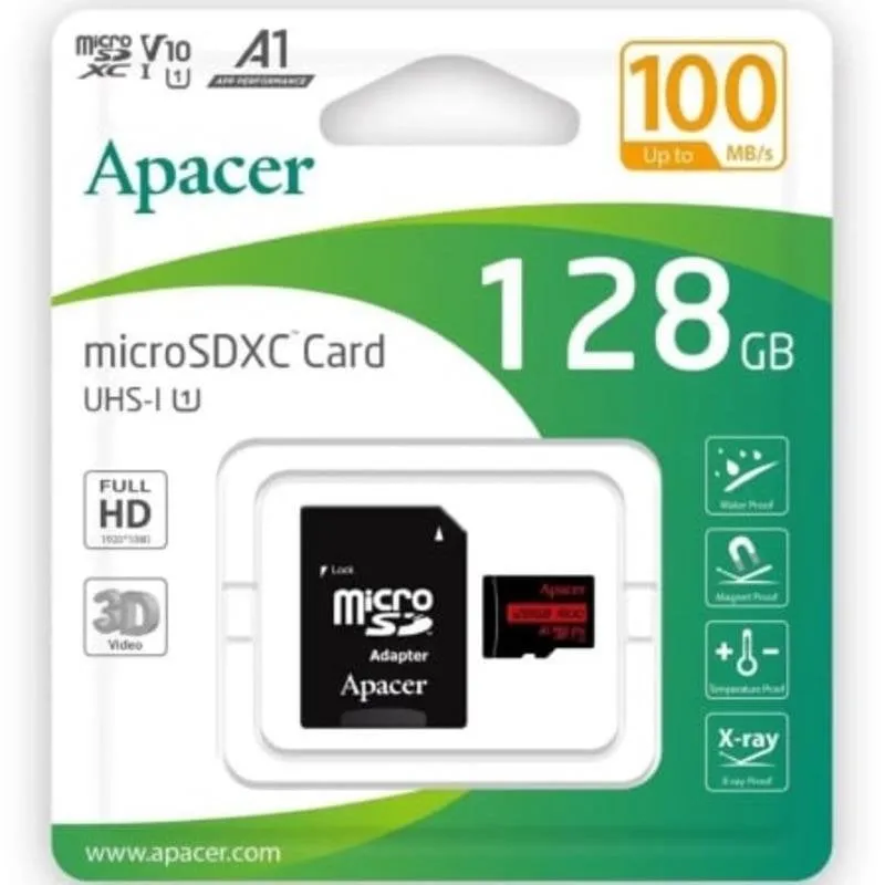 Scheda microSD Apacer 128GB UHS-I Classe 10 con adattatore SD