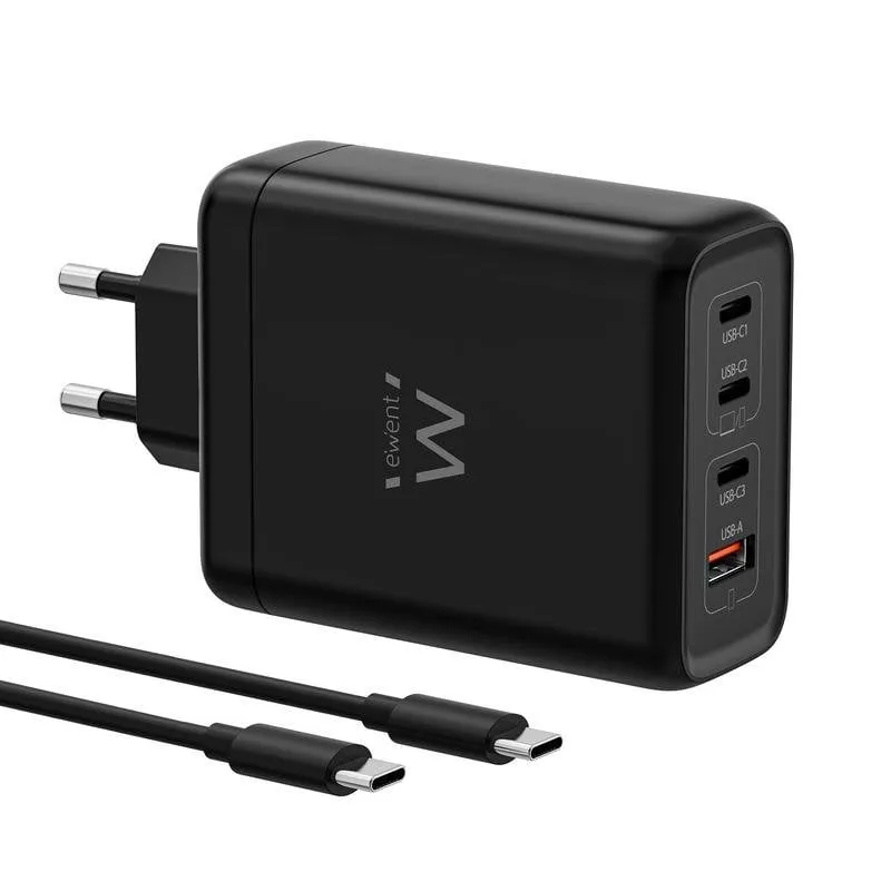 Caricatore GaN 140W Ewent EW1337 3xUSB-C PD 3.1 1xUSB-A QC 3.0