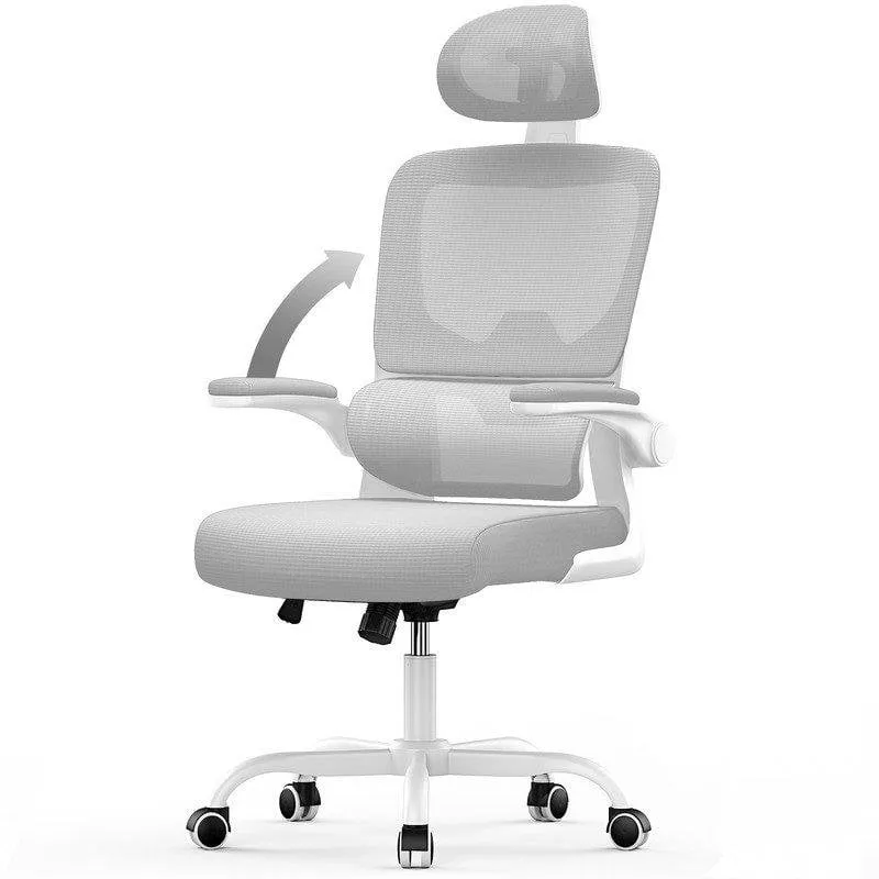 Sedia da ufficio ergonomica Naspaluro con poggiabraccio ripiegabile a 90° e supporto lombare grigio