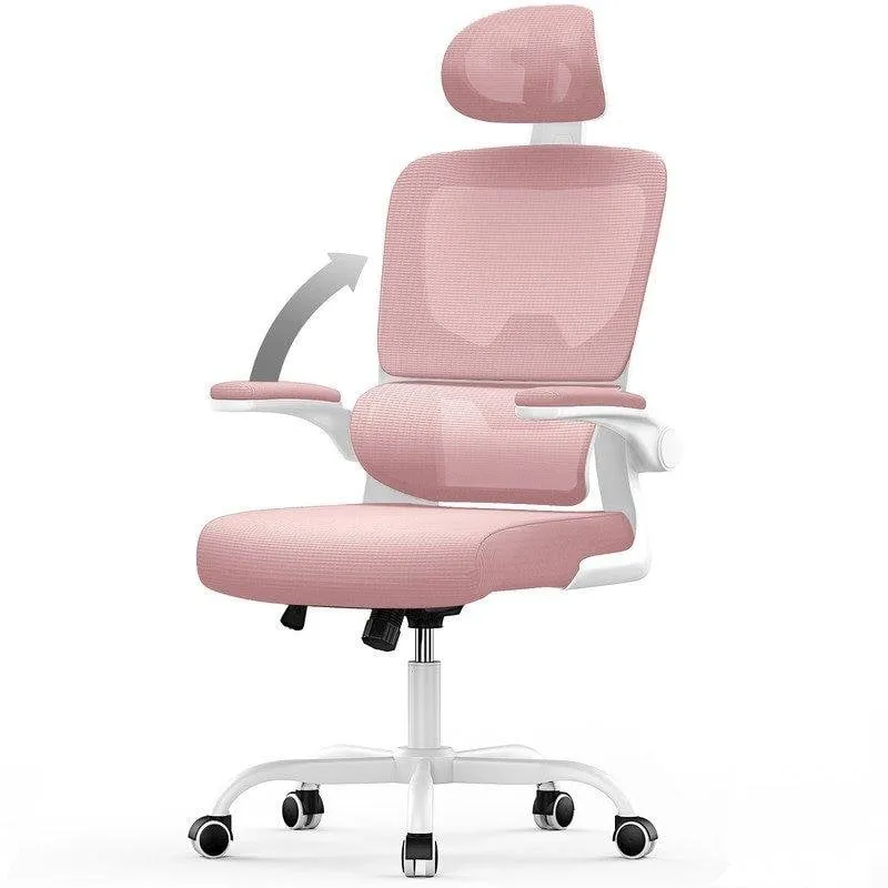 Sedia da Ufficio Ergonomica Naspaluro Reposabracci Pieghevoli 90° Supporto Lombare Regolabile Altezza Rosa