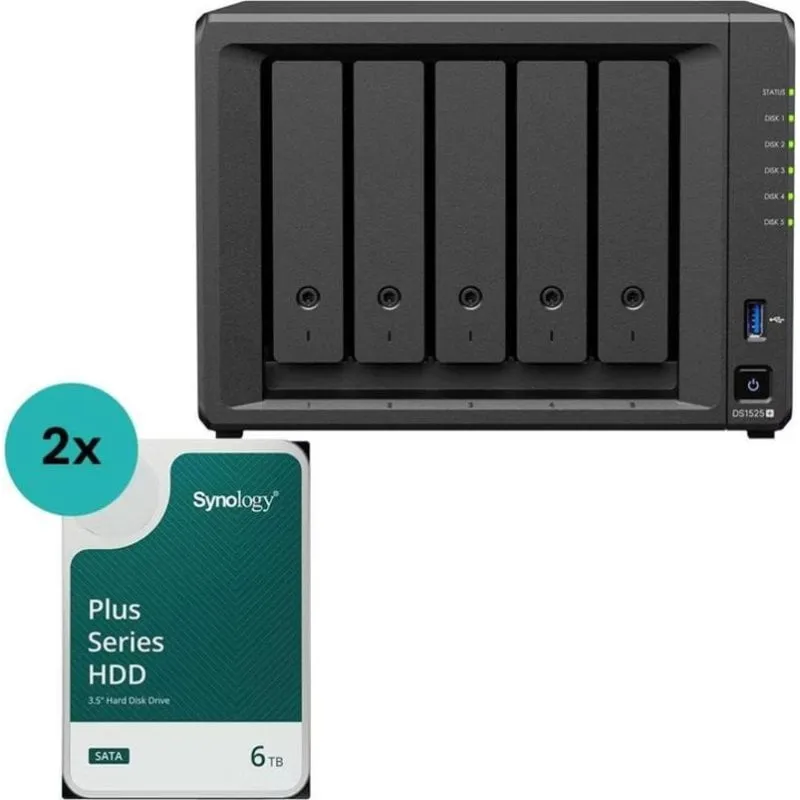 Disco Rigido Interno NAS Synology 12TB 5 Bay 3,5" DS1525+ Hot Swap
