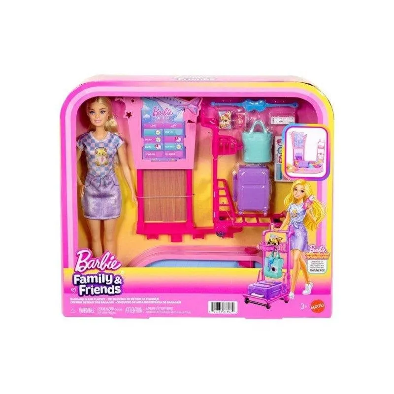 Set Gioco Barbie Baggage Claim JMJ49 con Bambola e Accessori Viaggio