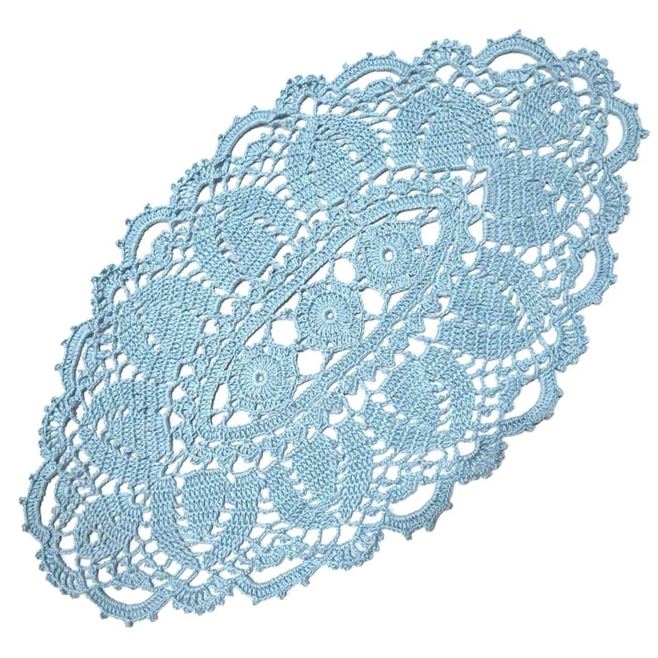 BOMHCS Confezione da 1 centrino ovale in pizzo, larghezza (25,4 - 30,5 cm) x lunghezza (da 50,8 cm a 55,9 cm) fatto a mano all'uncinetto, centrino per comò, sciarpe, tovaglia (1, azzurro)