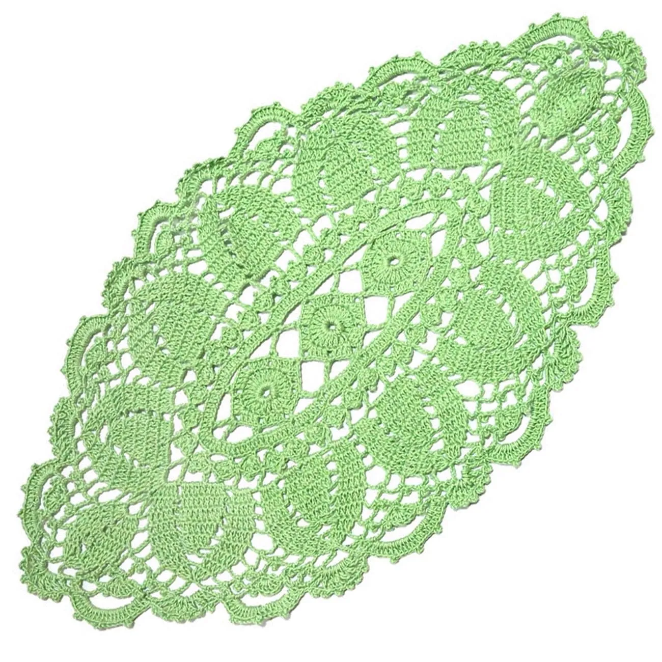 BOMHCS Centrotavola in pizzo, 28 x 53 cm, tovagliette ovali fatte a mano all'uncinetto, centrino per comò, sciarpe, tovaglia (confezione da 1, verde mela)