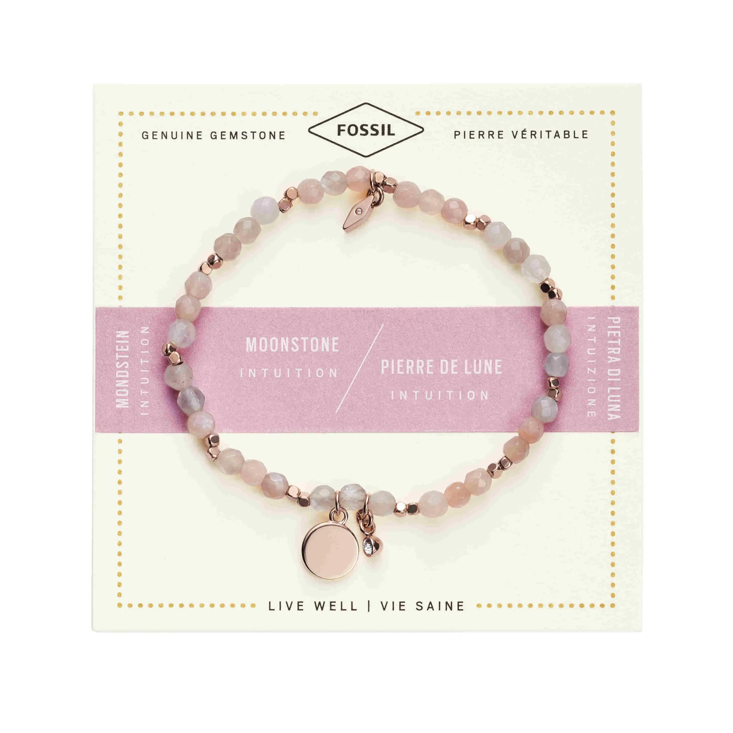 Fossil Bracciale Donna Benessere, Lunghezza Interna: 165 mm Bracciale Semi-Prezioso Nudo, JA6945791