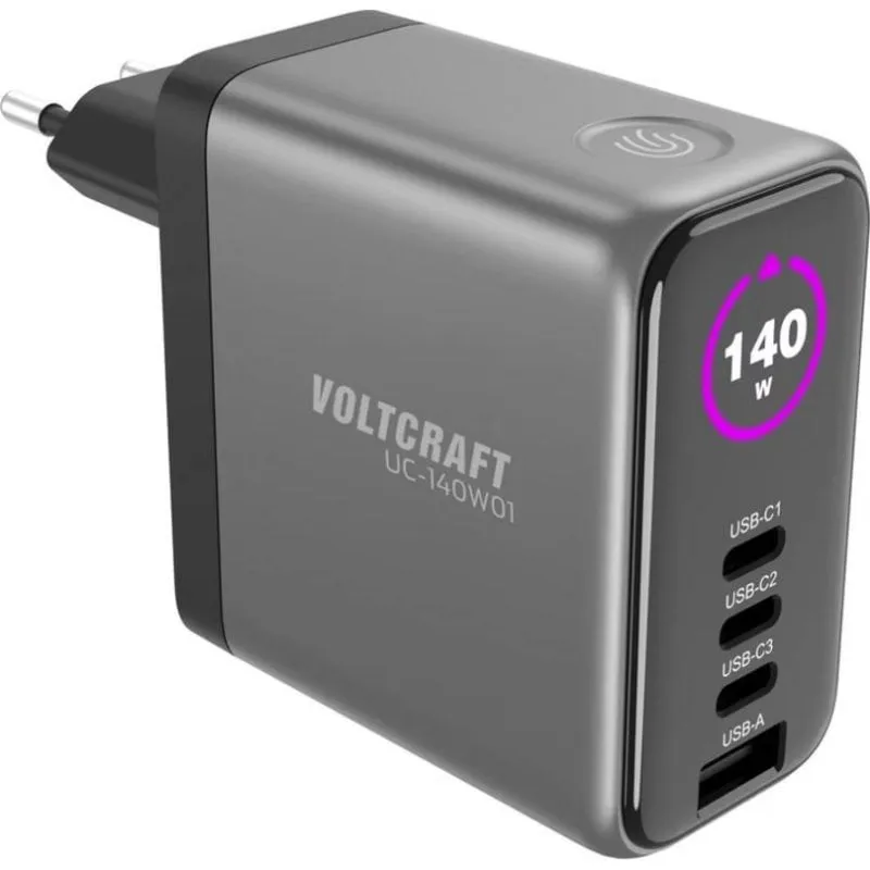 Caricatore USB multi-porte Voltcraft UC-140W01 GaN 165W schermo a colori