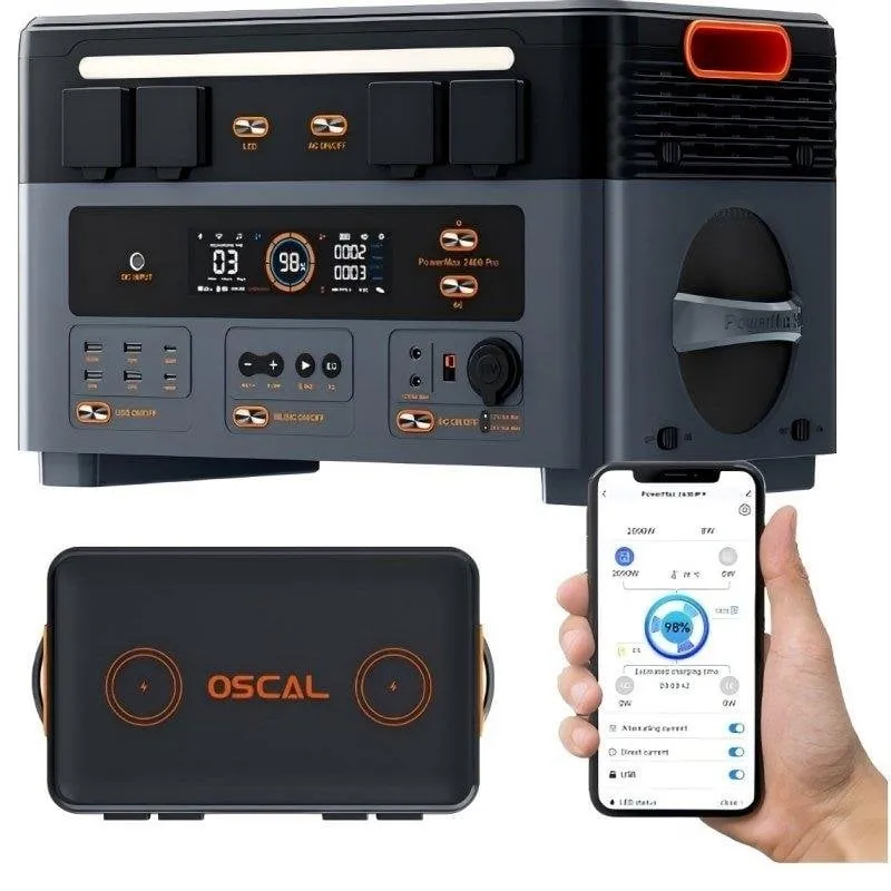 Stazione di energia Oscal PowerMax 2400 Pro 2016Wh 16 porte Batteria LiFePO4 Altoparlanti App