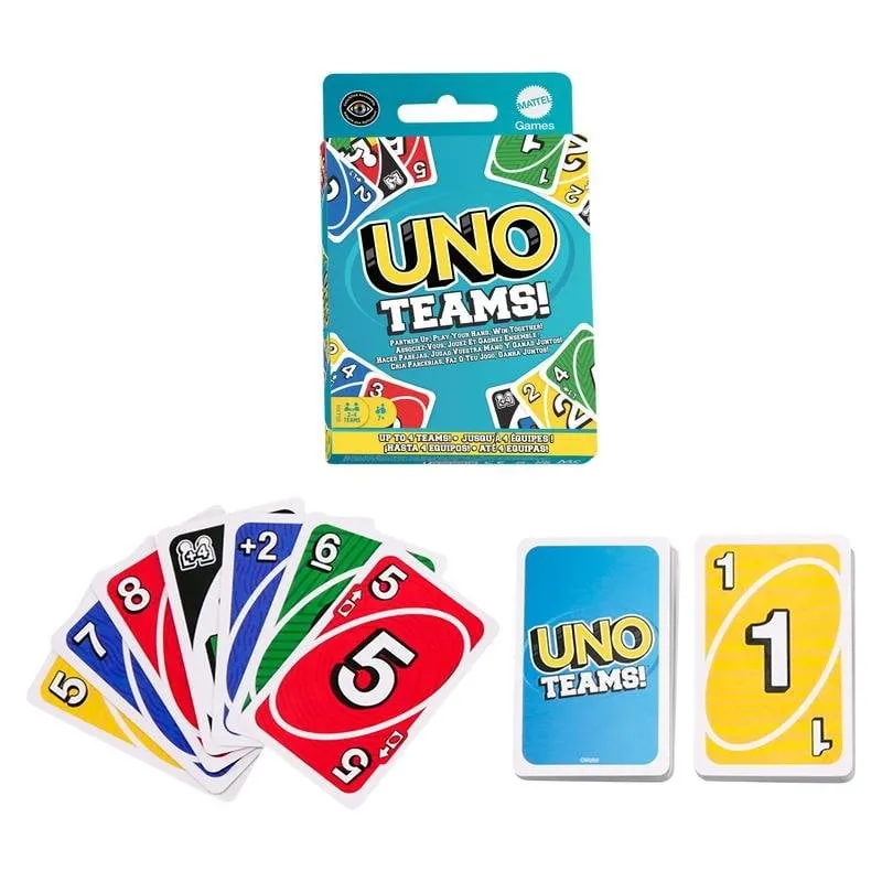 Giochi di carte UNO Teams Mattel per famiglie e gruppi 2-4 giocatori