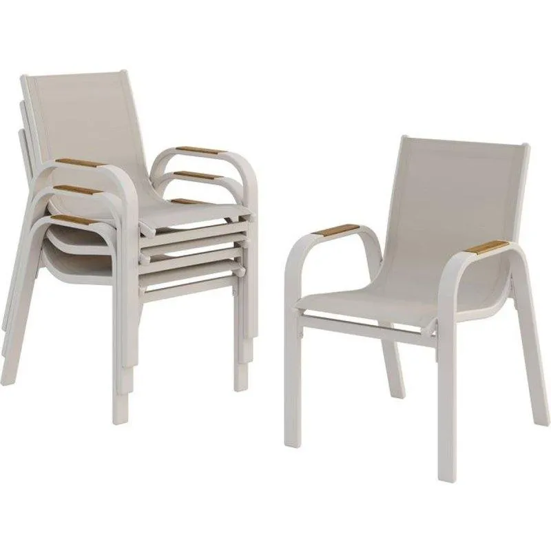 Set da 4 sedie VIANEA esterno Alluminio bianco Textilene braccioli effetto legno