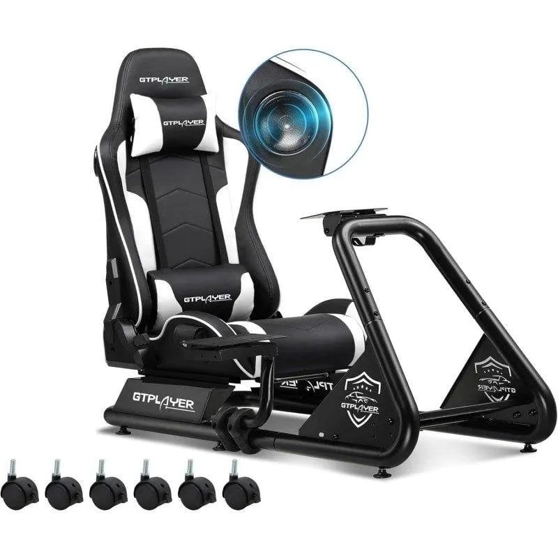 Cockpit simulazione GTPLAYER con altoparlanti e supporto volante pedali Bianco