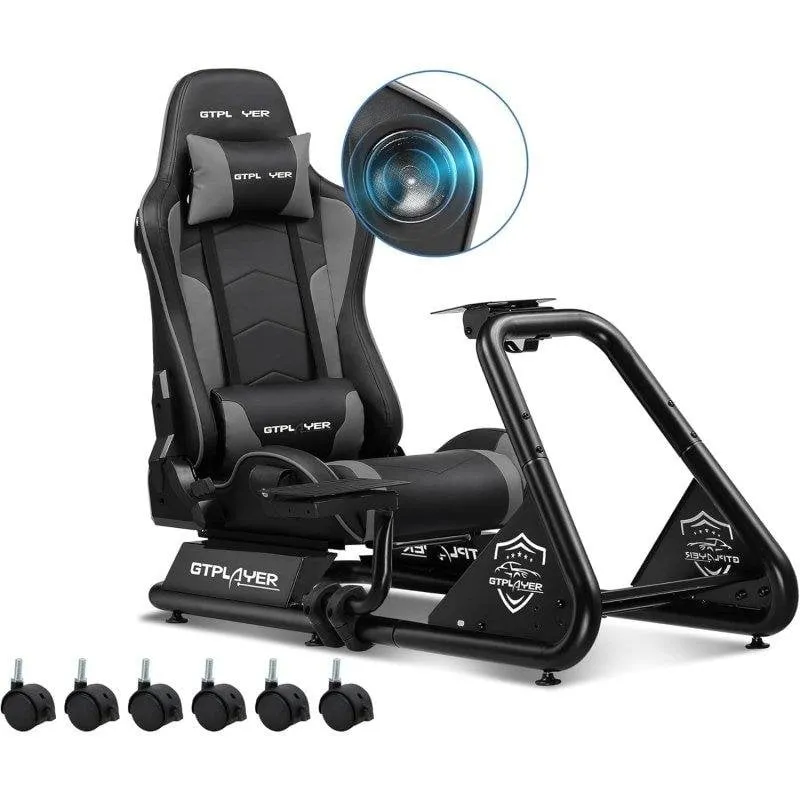 Cockpit Sim Racing GTPLAYER con Supporto Regolabile e Altoparlanti, Sedile in pelle sintetica