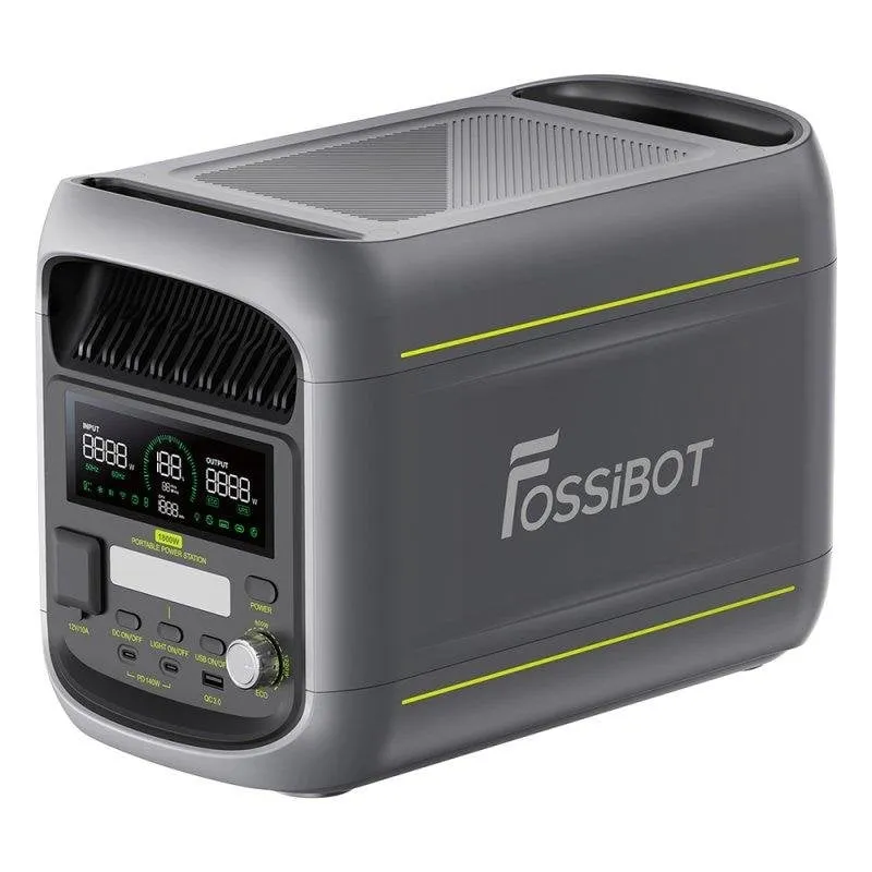 Stazione di energia Fossibot F1800 1024Wh 5 porte USB e AC Batteria Li-ion Schermo LCD Caricatore solare