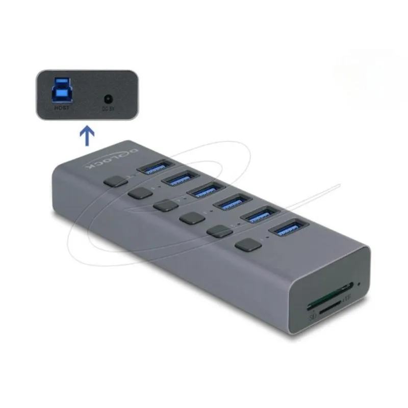 Hub Delock 6 porte 5000 Mbit/s modello 64237 con lettore schede