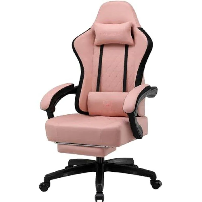 Sedia Gaming GTPLAYER Ergonomica Tessuto Nero-Rosa con Poggiapiedi