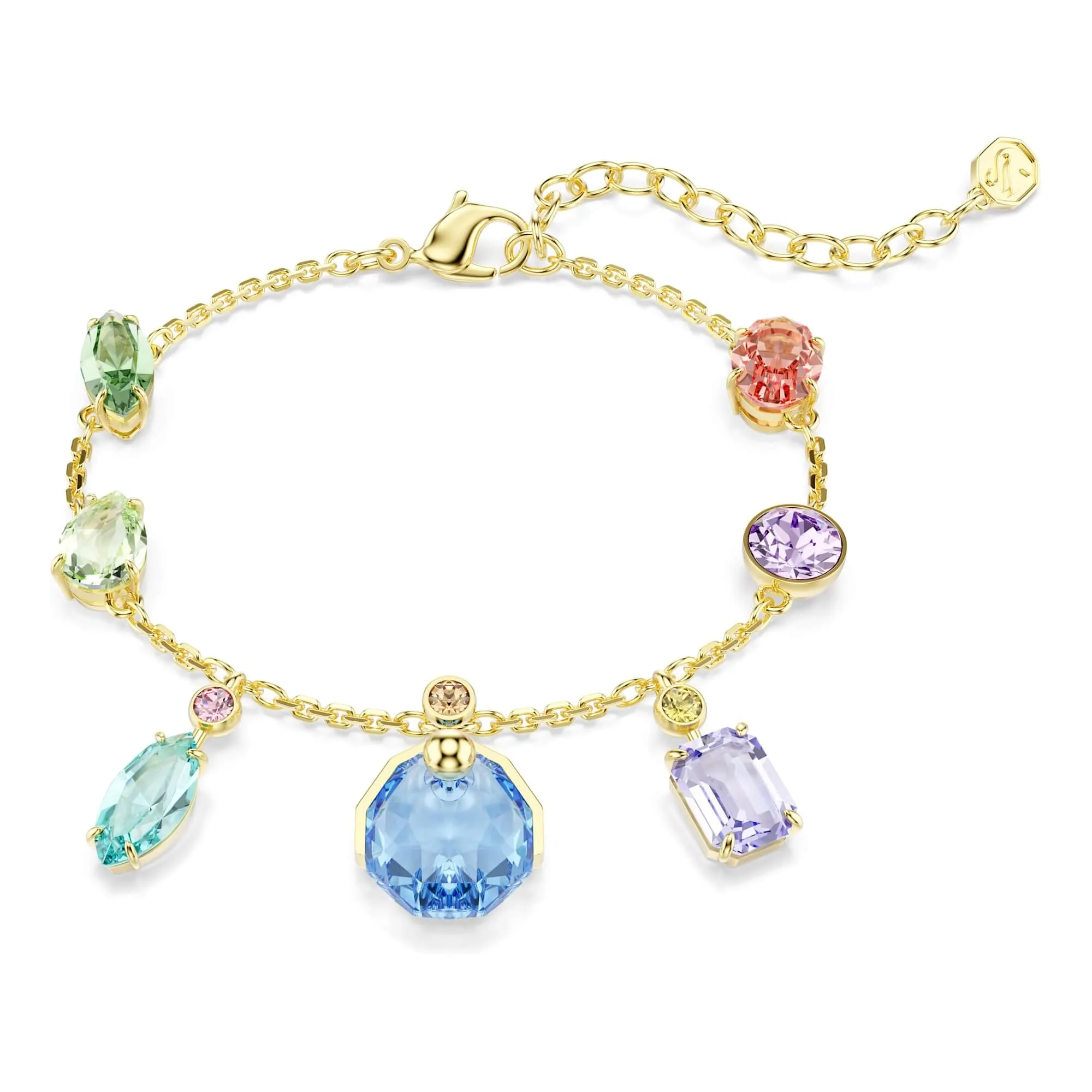 Swarovski Braccialetto Gema, Taglio misto, Cristalli pendenti, Multicolore, Placcato color oro