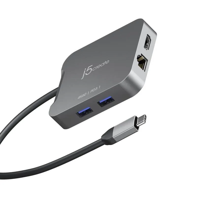 Adattatore USB-C j5create JCD3191-N HDMI 4K Ethernet Gigabit 140W Space Grey