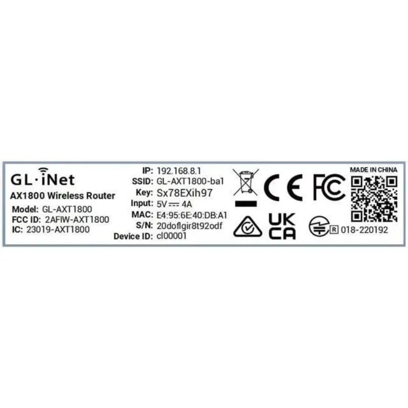 Router GL.iNet GL-AX1800 WiFi 6 Dual Band 1,8 Gbps 5 Porte Gigabit