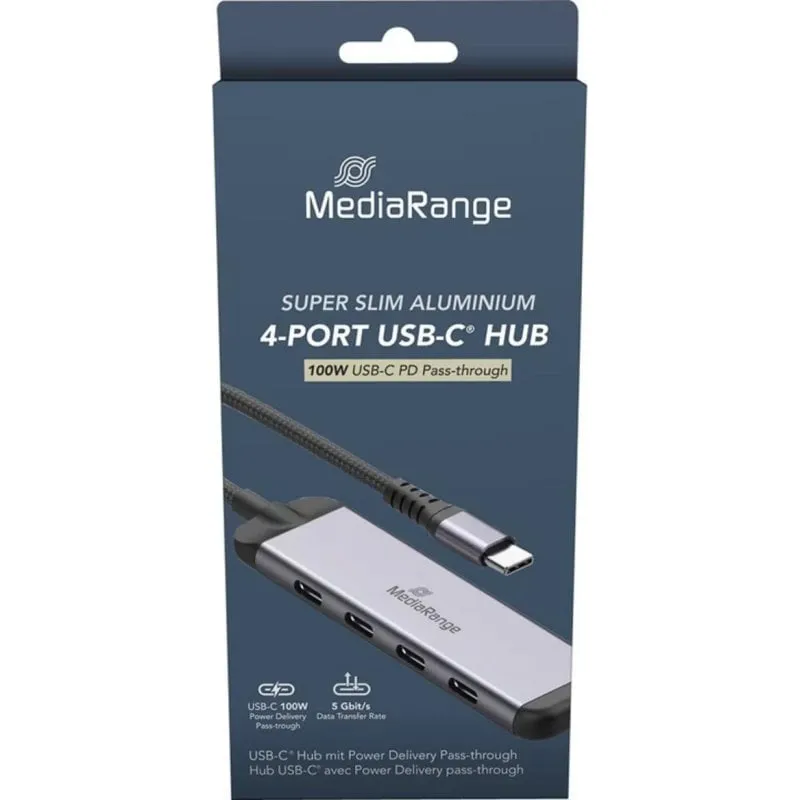 Hub MediaRange 4 porte 5 Gbit/s modello MRCS512 con ricarica 100W