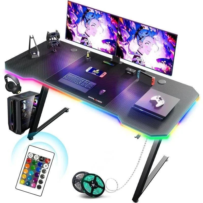 Scrivania GTPLAYER Mesa Gaming 120x60 LED Gancio Cuffie - Nera