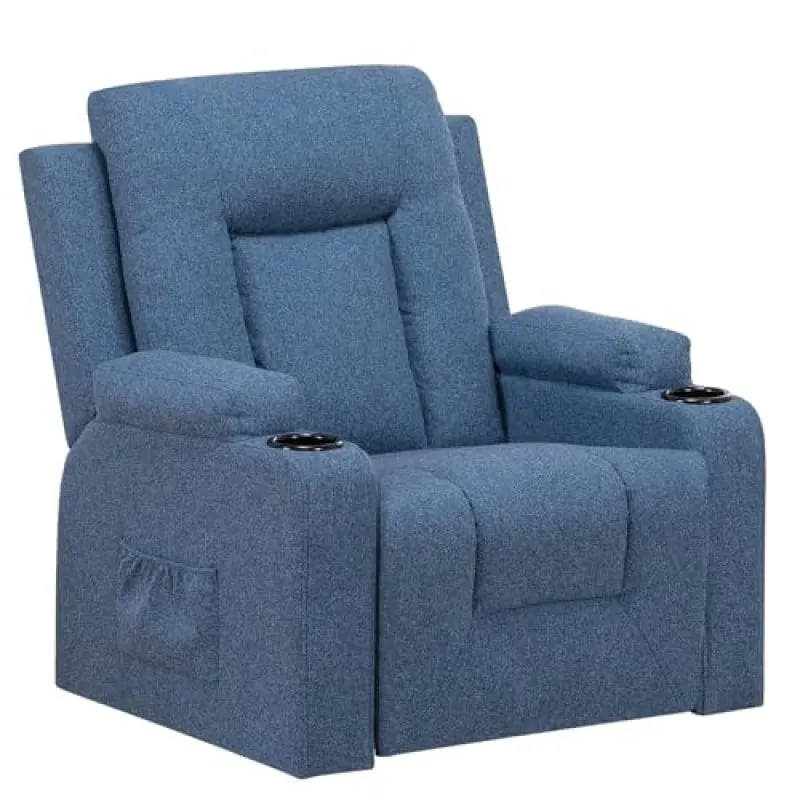 Poltrona Relax GTPLAYER Schienale Regolabile 360° Tessuto Blu Portabicchieri